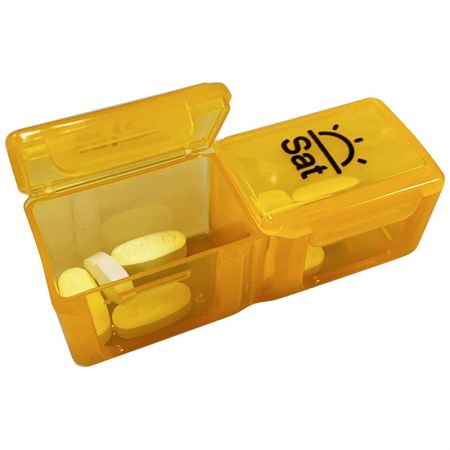 Boîte à comprimés AM/PM quotidienne à 2 compartiments - Apparence imprimée de la boîte à pilules AM/PM.