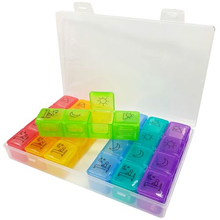 7 Day 28 Grid Pill Box Case Pilulier with Outer Organizer - Innovative, Easy-To-Use Pill Case Appearance