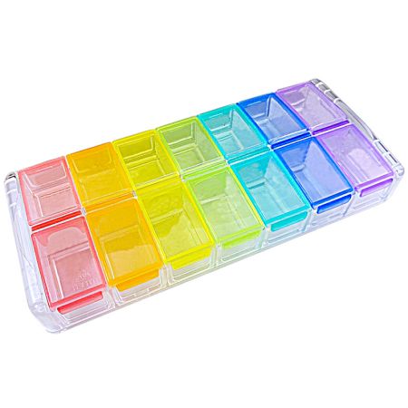 Unieke 14-grid snelle navulbare pillenmedicatie-organizer. - Duurzaam, geurloos pillendoos uiterlijk.