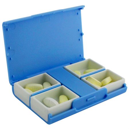 Caixa de pílulas portátil com botão de abertura fácil por atacado. Capacidade.
