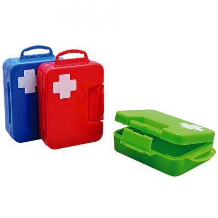 Kleines tragbares Medizin-Pillen-Erste-Hilfe-Set als Werbegeschenk für Apotheken - Bedrucktes Erscheinungsbild der Erste-Hilfe-Box
