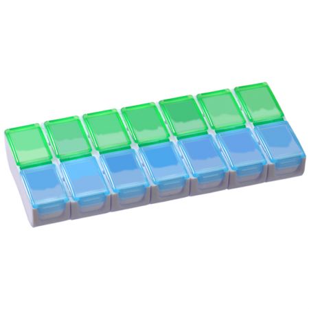 十四格可拆AM / PM每周藥品收納盒 - 可拆式14格藥盒外觀。