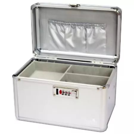 Caja de primeros auxilios de aluminio con bandeja.