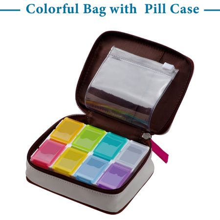 Съемный разделитель для таблеток и органайзер для таблеток с кошельком из кожи - Пилюльница с сумкой из искусственной кожи для путешествий.