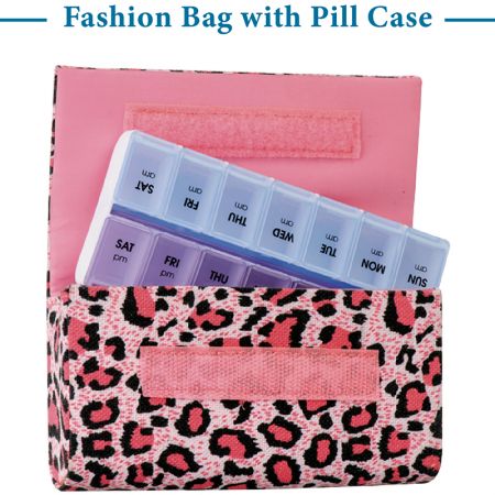 AM / PM 14 Grid Weekly Pill Organizer Case with Leather Bag