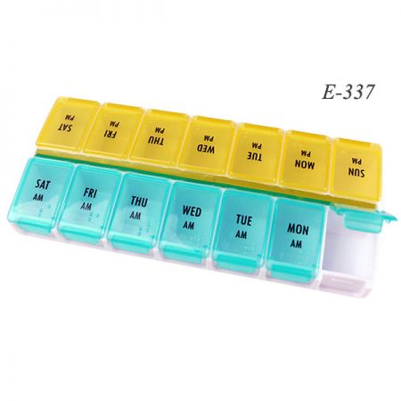 Pill case size with 14 compartments.
