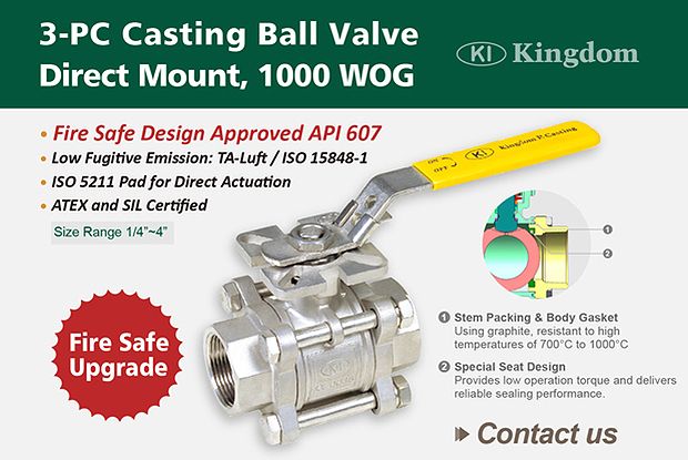 1000 WOG, 3-PC Casting Ball Valve-Fire Safe Upgrade