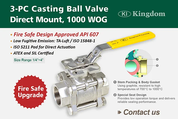 1000 WOG, 3-PC Casting Ball Valve-Fire Safe Upgrade