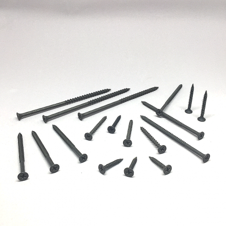 Drywall Screw - A collection of high-tensile black phosphate drywall screws for construction and industrial applications.