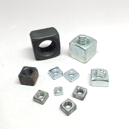 Square Nuts / Locking Nuts - A collection of industrial-grade cold-formed square nuts in various sizes, manufactured by THREAD Industrial.