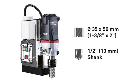 Ø 35 x 50 ㎜ (1-3/8" x 2") magnetická vrtačka - SMD351H, magnetická vrtačka pro TCT prstencové vrtáky až do Ø 35 x 50 mm