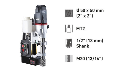 MT2 Ø 50 x 50 ㎜ frézy (2" x 2") 2-rýchlostní magnetická vrtačka - ST50, Morse kužel 2 Magnetická jádrová vrtačka pro prstencové frézy až do Ø 50 x 50 mm
