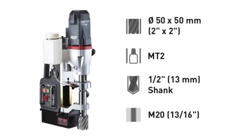 MT2 Ø 50 x 50 ㎜ frézy (2" x 2") 2-rýchlostní magnetická vrtačka - ST50, Morse kužel 2 Magnetická jádrová vrtačka pro prstencové frézy až do Ø 50 x 50 mm
