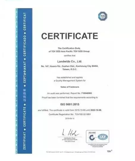 Produttore di viti e fissaggi certificato ISO 9001:2015