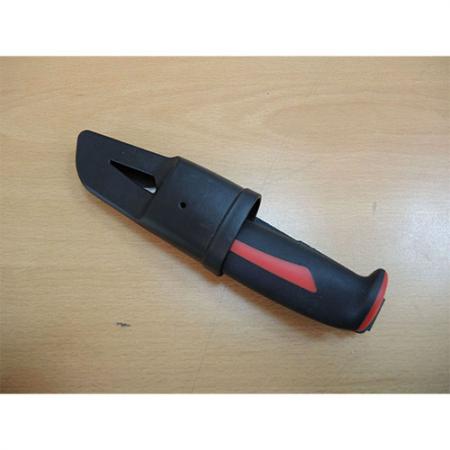 Hook blade electrician knife with plastic sheath.