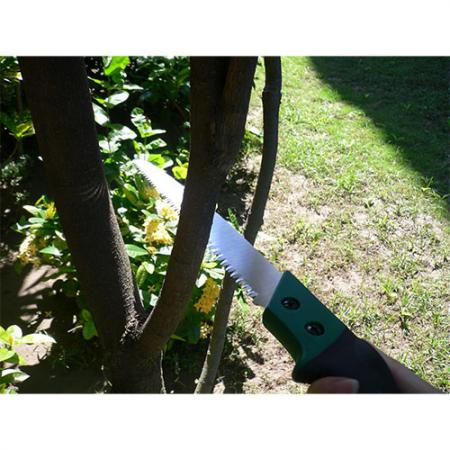 Soteck tree pruning saw with plastic sheath.