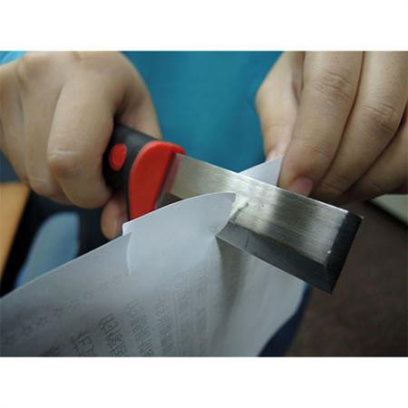 Sharp chisel knife for cutting paper.