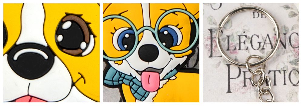 Sei adorabili design di portachiavi in PVC morbido a forma di Corgi