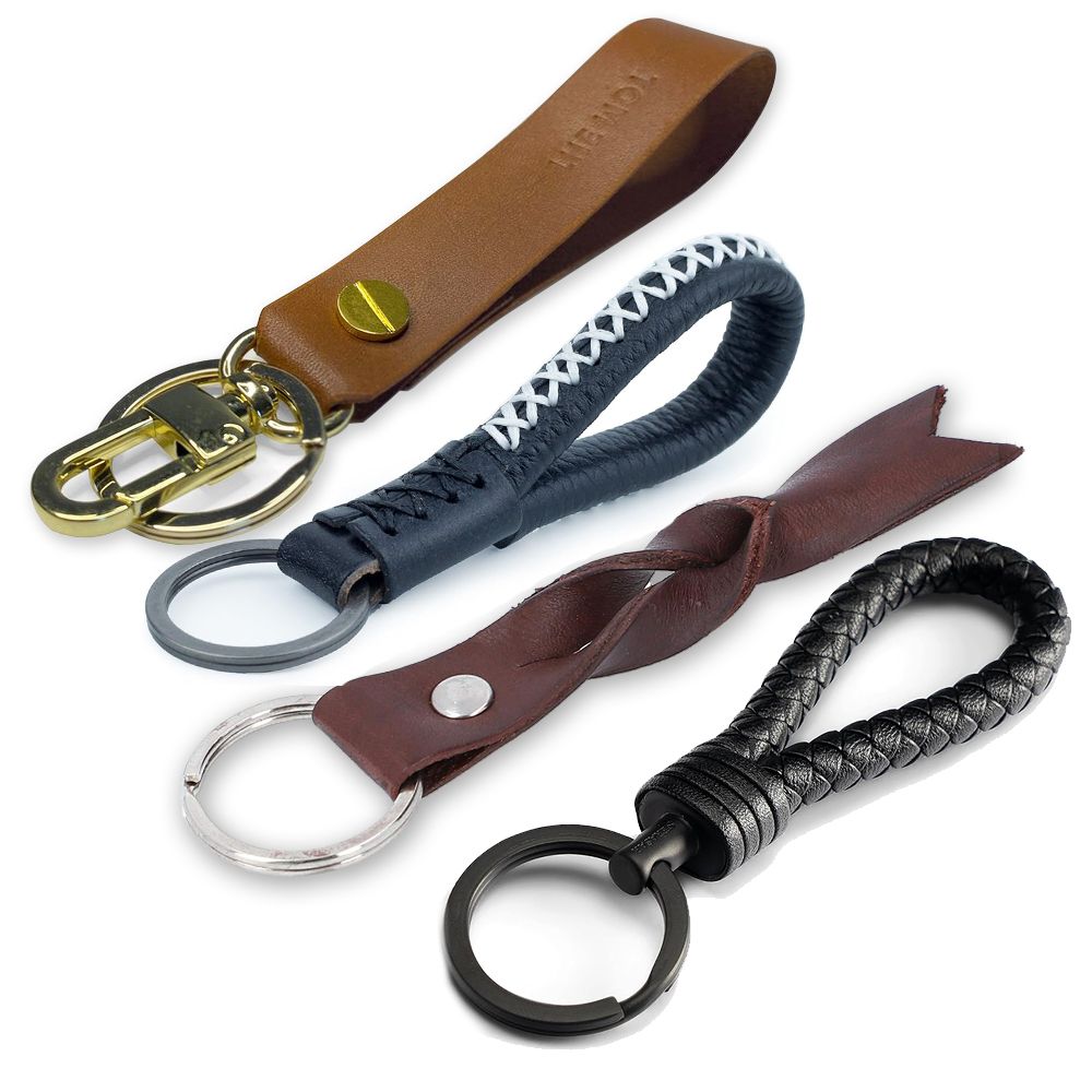 Liangery Leather Keychain Holder For Car Keys - Drive Safely Message, 5 Key Rings, Quick Release