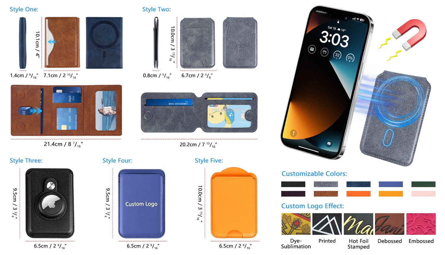 迅速なブランディングのための5つのデザイン済みレザー製マグネット式電話カードホルダー