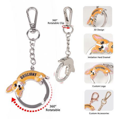 Custom 3D Sliding Wrap-Around Keychain Charm - High Quality Custom Mascot Slide Ring Keychains