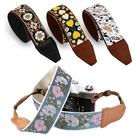 Cinghia per fotocamera trasferita a caldo con logo in pelle.