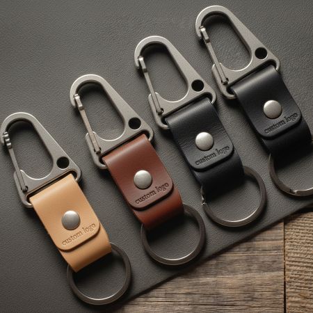 Кожаные брелоки с гравировкой и карабинами.