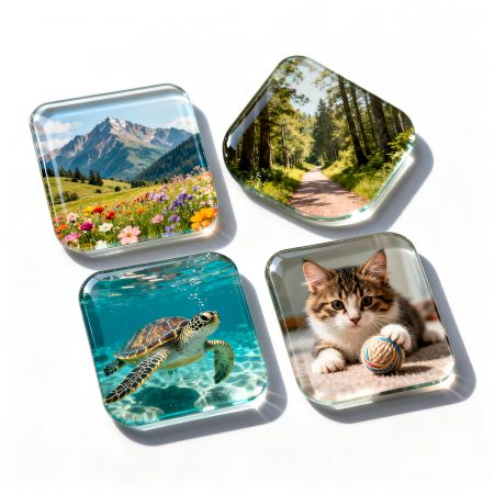 Imãs de vidro em mármore personalizados acessíveis.