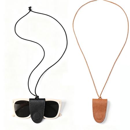 Collares de soporte para gafas de cuero con logo estampado.