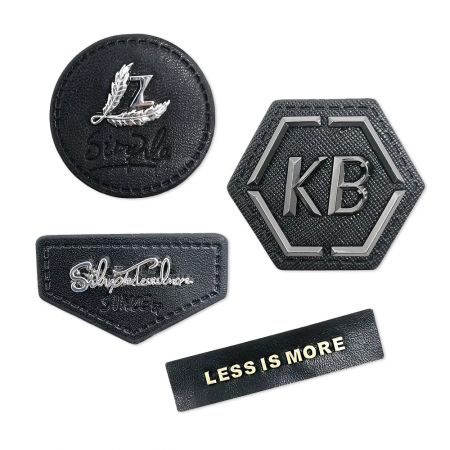 Personalized Leather Labels with Metal Logos.