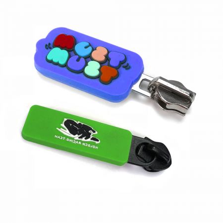 Tirador de cremallera de goma personalizado. - Tiradores de cremallera de PVC suave de goma con logo 2D personalizado.