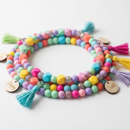 Silicone Bead Wristlet Keychains with Tassels.