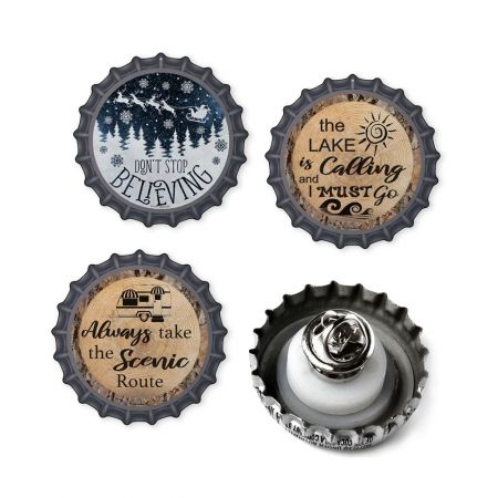Tailored Tin Lid Pin with various logos.