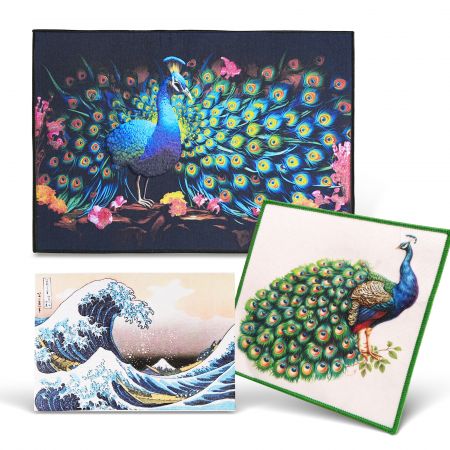 Mẫu ghép thêu in UV tùy chỉnh. - Mẫu ghép thêu tùy chỉnh với in UV.