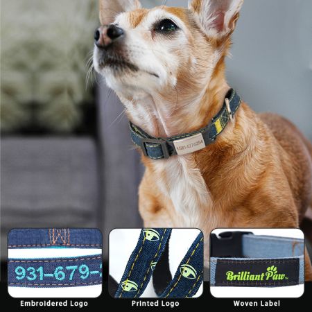 卸売刺繍デニム犬用カラー。