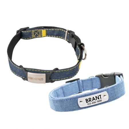 ペットタグ付きカスタムデニム犬用カラー。