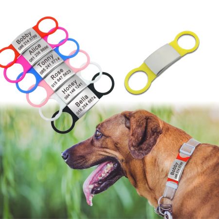 Etiqueta de cão deslizante gravada em silicone.