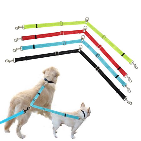 Adjustable Wholesale Green Reflective Double Dog Leash.