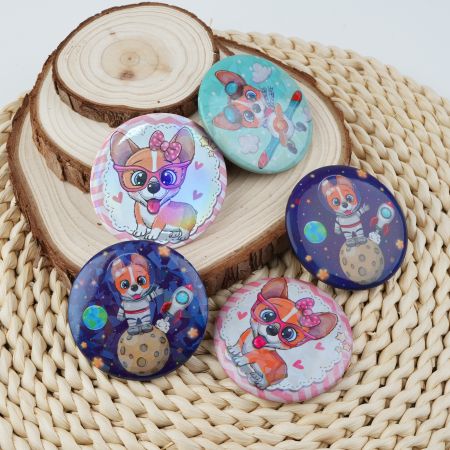 低MOQシャッター虹色ボタンバッジ。