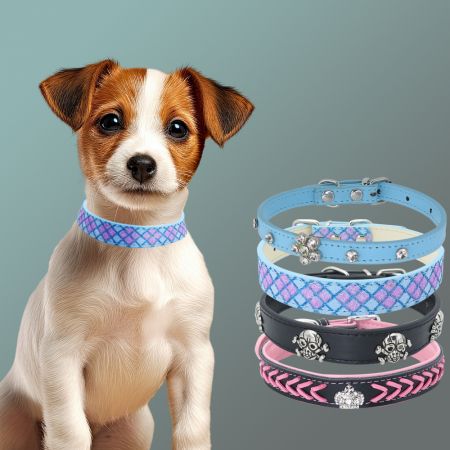 グリッター革製犬用カラー。