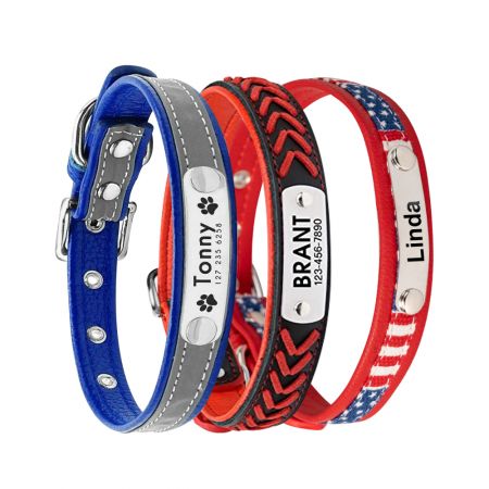 名札付き革製犬用カラー。