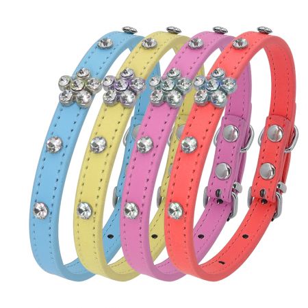 卸売ラインストーンレザー犬用カラー