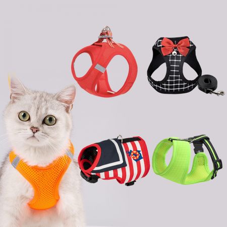 Harness Kucing Mesh Grosir - Tali Kekang Kucing Jaring Kotak-kotak dengan Dasi Kupu-kupu