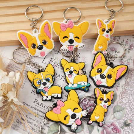 Portachiavi a forma di sedere di Corgi in PVC morbido all'ingrosso.