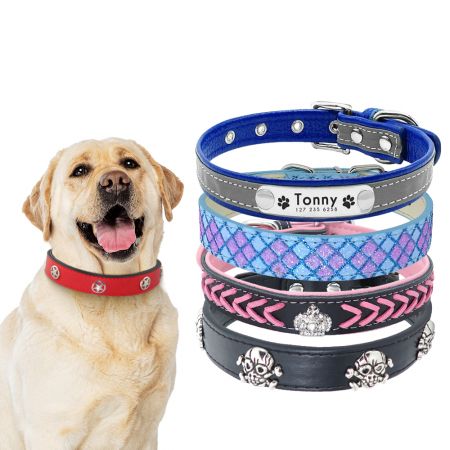 Pattern Leather Dog Collar - Leather Necklace for Dogs
