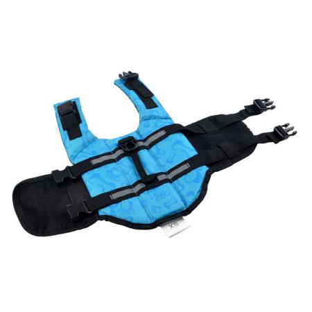 Roupa de natação para pets, colete flutuante.