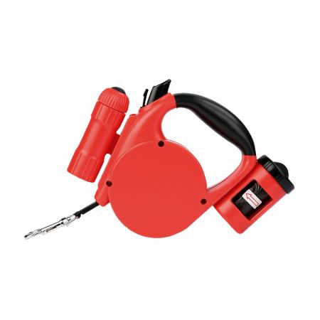 Guinzaglio retrattile per cani con sacchetto per le feci.