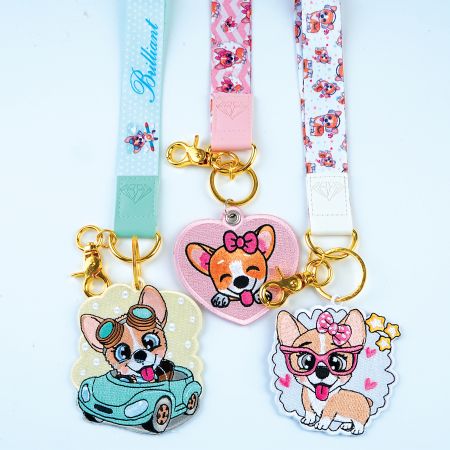 Sublimation Wristlet Keychain With Embroidered Charm - Premium Sublimation Wrist Keychain with Embroidery Dog Charm