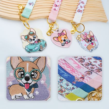 Promotional Puppy Charm Pink Wristlet Keychain.