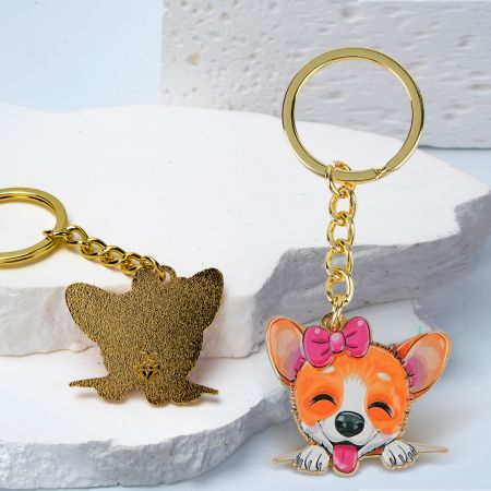 UV印刷メタル犬のキーチェーン - プロモーション印刷ウェルシュ・コーギー犬のキーチェーン